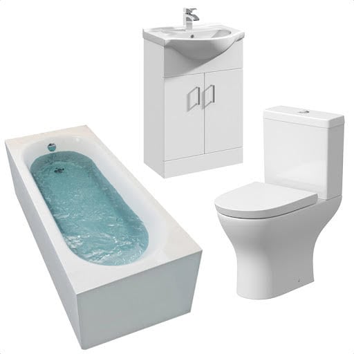 Arles Bathroom Suite with Single Ended Curved Bath & Essence Vanity Unit - 1700mm