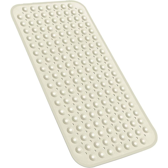 31x15.5In Non-Slip Bath Tub Shower Mat, with Suction Cups and Drain Holes (Beige)