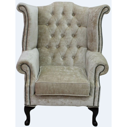 Chesterfield Queen Anne High Back Wing Chair Modena Camel Velvet