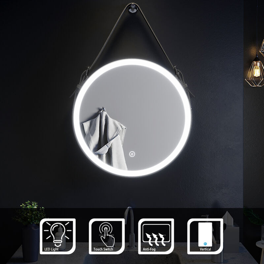 Elegant - 600x600mm Belt Decorative Round Illuminated led Light Bathroom Mirror Makeup Mirror with Sensor Touch control, Dustproof & Anti-fog,Cool