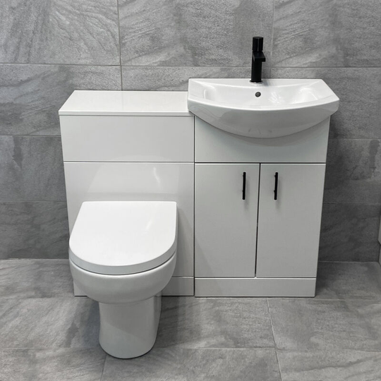 Mediterranean 1050mm Bathroom Vanity Suite with Sink and Toilet - Black Handles, No Tap