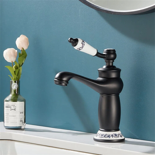 Retro Bathroom Basin Mixer Tap, Luxury Victorian Mixer Taps With Floral Ceramic Handle, Single Lever Mono Vintage Sink Faucet For Cloakroom, Include F