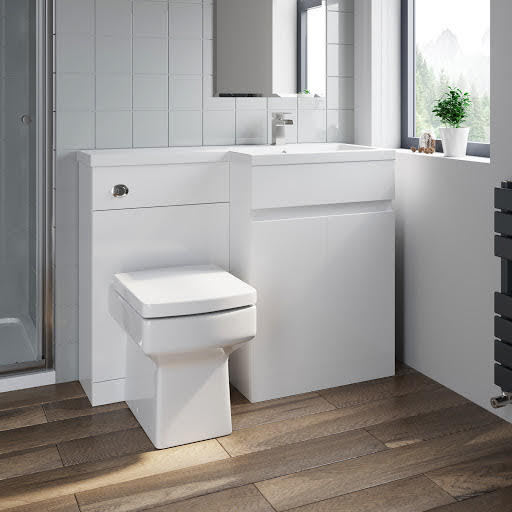 Artis Flat Pack Basin Vanity Unit & Royan Toilet Combination - 1100mm Gloss White Right Hand