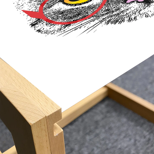 Cat Coffee Table, Wise Nerd Pet Glasses Judging The World Humor Digital Style Art Illustration, Acrylic Glass Center Table With Wooden Frame For Offic