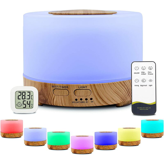 Essential Oil Diffuser, 500ml Electric Ultrasonic Humidifier Aromatherapy Diffuser Air Purifier with 7 Color LED Light for Home, Yoga, Office, Spa