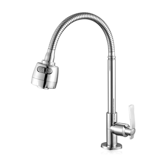 Chrome tap rotary kitchen sink 360 with hose spring simple cold water faucet quick opening foam