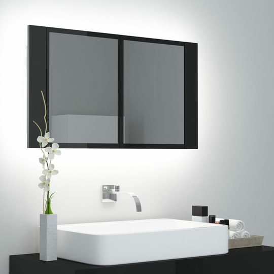 Led Bathroom Mirror Cabinet High Gloss Black 80x12x45 cm