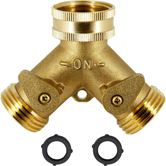 2 Way Brass Hose Splitter, 3/4' Brass Hose Connectors, y Garden Hose Adapter, 1 Pack