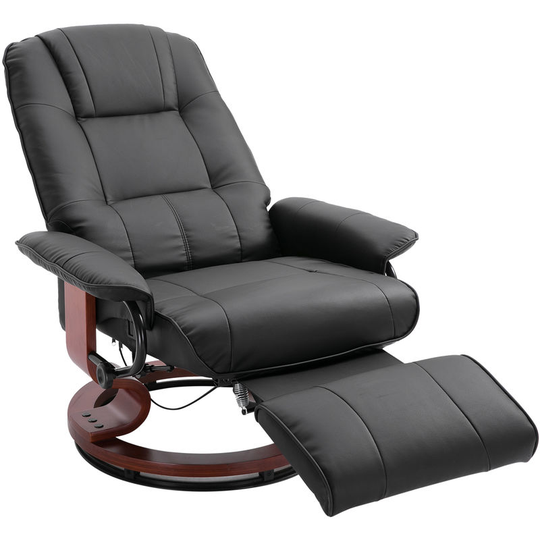Homcom - pu Leather Recliner Sofa Chair Armchair Lounger with 360° Base, Black - Black