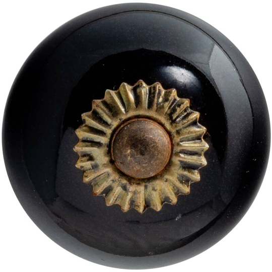 Round Ceramic Cabinet Knob - Black - Nicola Spring
