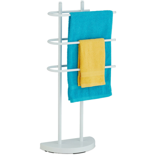 Relaxdays Towel Rack, 3 Rails, H x W x D: 83 x 39 x 18 cm, Standing Towel Holder, Metal, White