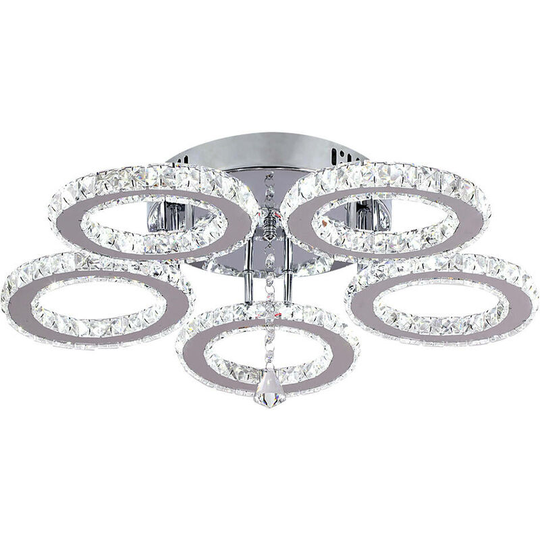 Greelustr - Luxury Crystal 5 Rings Chandelier Modern 50W Led Ceiling Pendant Lamp for Living Room ,Cool White