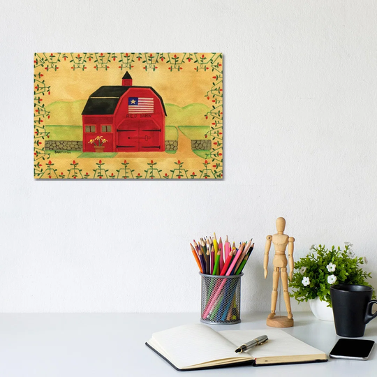 Primtive American Red Barn by Cheryl Bartley - Painting on Canvas