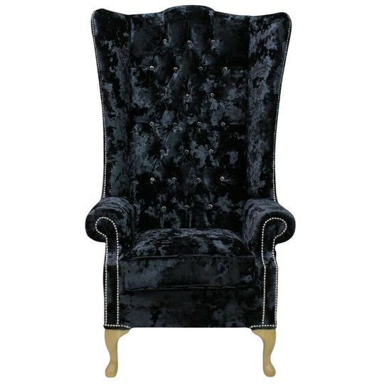Chesterfield Soho Crystal Diamante Velvet High Back Wing Chair Lustro Black