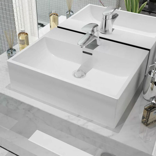 Basin with Faucet Hole Ceramic White 51.5x38.5x15 cm VDTD04470 - Topdeal