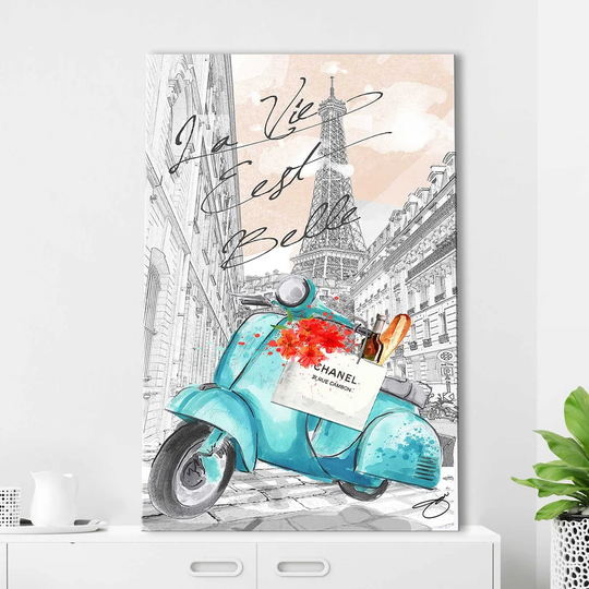 Scoot Around Paris in Blue by Jodi - Wrapped Canvas Painting Print