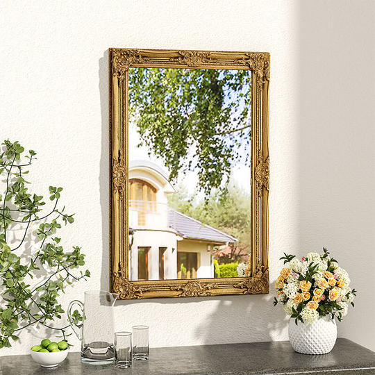 Livingandhome - Vintage Rectangular Gold Carved Decorative Wall Mirror,60x90cm
