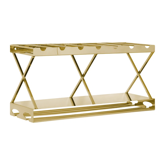 Bladwell 7 Bottle Metal Wall Mounted Wine Bottle & Glass Rack in Gold