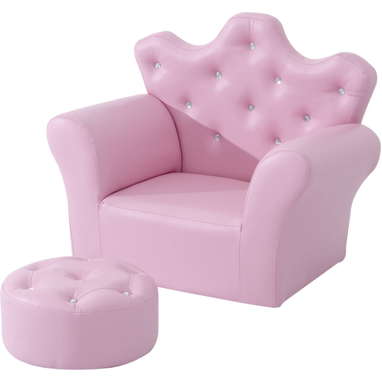 2 pcs Kids Sofa and Ottoman Child Size Armchair for Girls Age 3 -5 Pink - Pink - Homcom