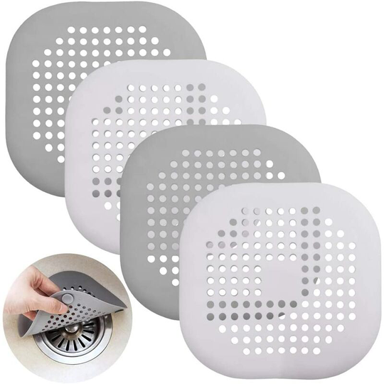 Set of 4 Silicone Pipe Protectors with Suction Cup, for Shower Sink, Bathtub, White * 2 + Gray * 2