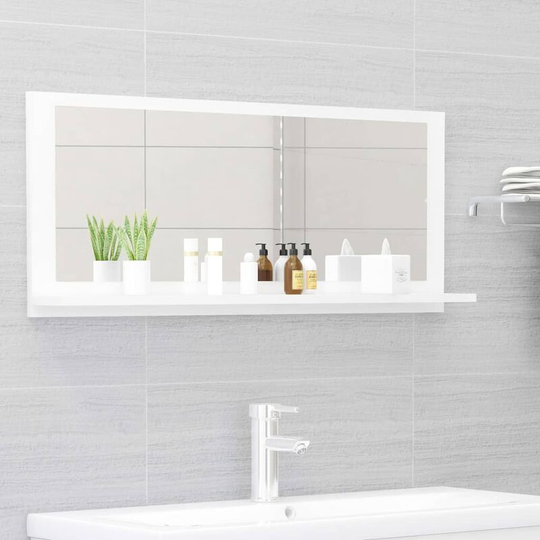 Bathroom Mirror High Gloss White 90x10.5x37 cm Chipboard FF804586_UK - Topdeal