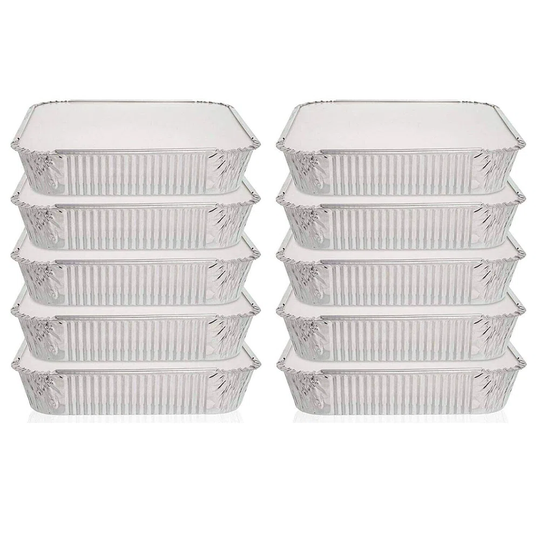 Symple Stuff DEEP LARGE ALUMINIUM FOIL FOOD CONTAINERS WITH LIDS OVEN BAKING - Size: 9X9x2 Inch With Lid| Pack Of 10
