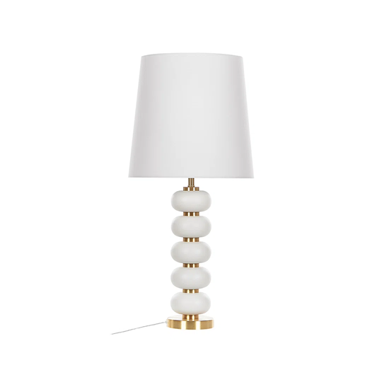 Metal Lamp With Fabric Shade And Decorative Beads