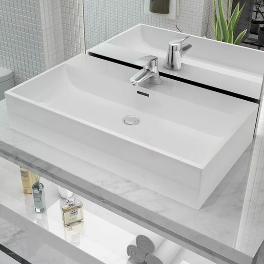 Basin with Faucet Hole Ceramic White 76x42.5x14.5 cm VDTD04472 - Topdeal