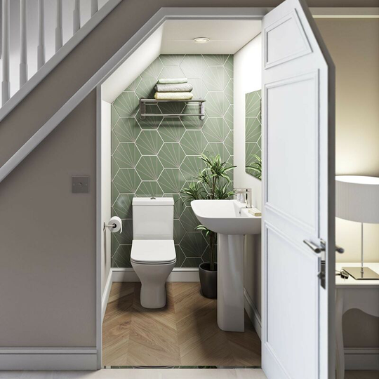 Derwent square complete cloakroom suite with full pedestal basin 550mm - White - Orchard