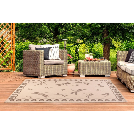 Dragonfly Outdoor Bordered Flatweave Terracotta, Blue, Gold, Teal And Natural Rug (Natural, 60X120 Cm)