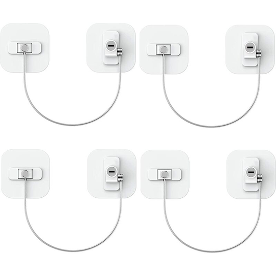 4 Pack Freezer Door Locks with Adhesive Cable Retainer Key for Fridges, Cabinets, Freezers, Dryers, White