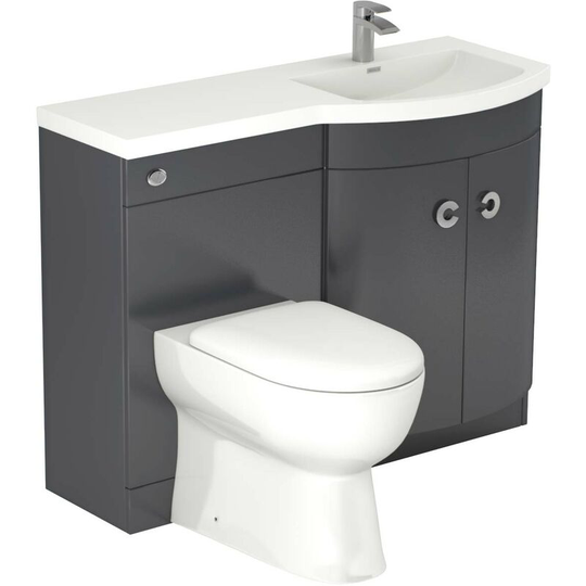 Wholesale Domestic - Paris Gloss Grey 1100mm Right Hand Curved 2 Door Vanity Unit Toilet Suite - Grey Gloss