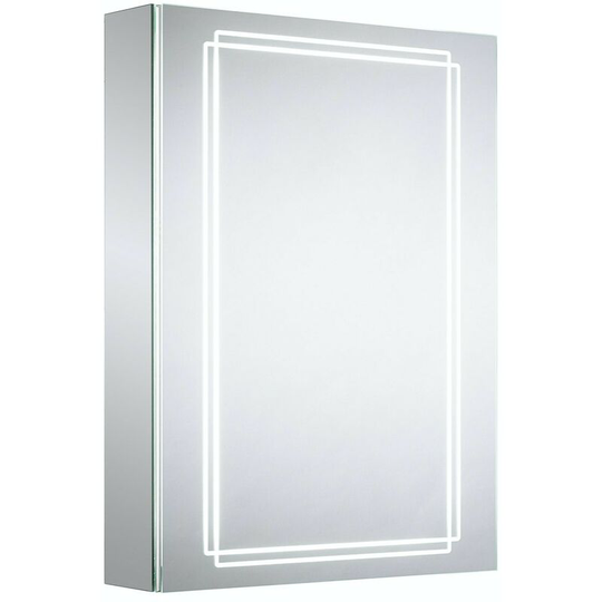 Mode - Buxton diffused led illuminated mirror cabinet 700 x 500mm with demister & charging socket - Silver