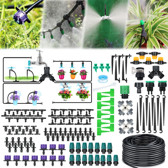 Drip Irrigation Kits System 131ft Garden Watering Hose Spray Sprinkler Kit