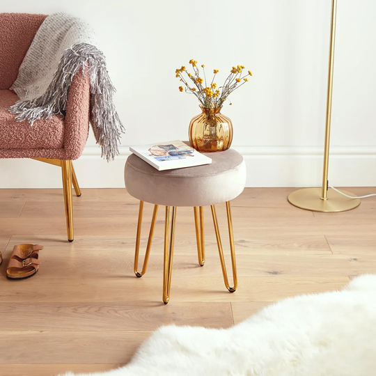 Poar 35Cm Wide Velvet Round Footstool