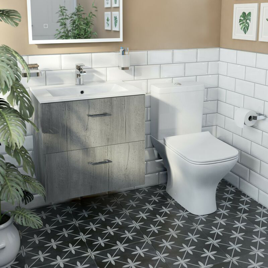 Lea concrete wall hung vanity unit 600mm and Derwent square close coupled toilet suite - Grey - Orchard