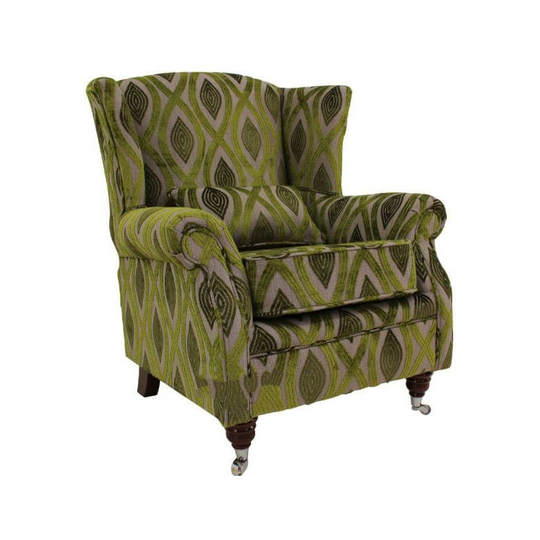 Wing Chair Fireside High Back Armchair Cavalli Guava Green Velvet