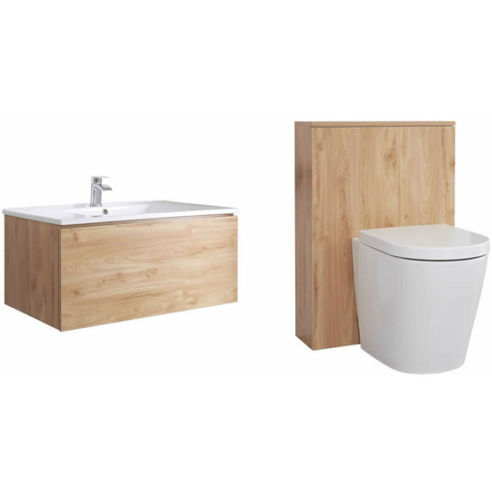 Milano - Oxley - Golden Oak 800mm Bathroom Vanity Unit with Basin, Toilet wc Unit and Back to Wall Pan