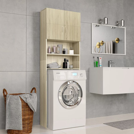 Washing Machine Cabinet Sonoma Oak 64x25.5x190 cm Chipboard - Brown