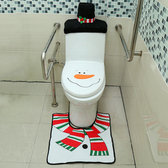 3 Pieces Santa Claus Toilet Cover with Foot Cushion and Water Tank Cloth Cover B