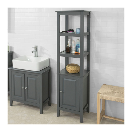 SoBuy Wood Standing Tall Boy Bathroom Storage Cabinet Unit Grey FRG205-DG