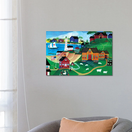 Sheep at Seaside School by Cheryl Bartley - Graphic Art Print on Canvas