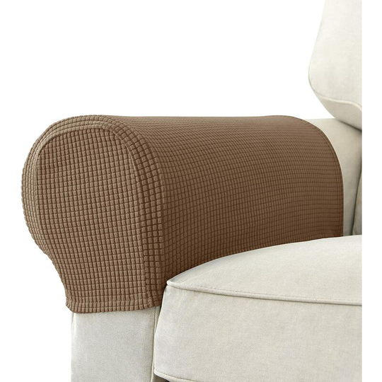 Set of 2 Jacquard Stretch Sofa Armchair Armrest Covers Anti-Slip Furniture Predector Armrest Slipcovers for Sofa Recliner Brown