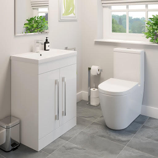 Bordeaux Toilet & Basin Suite with Doors & Soft Close Seat - Gloss White 600mm
