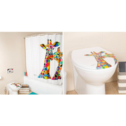 Stephen Brown Francie & Josie Giraffe Shower Curtain & Toilet Seat Bathroom Accessory Set