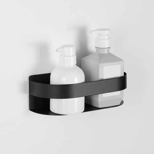 Matte Black Adhesive Bathroom Storage Shower Shelf Rustproof Bathroom Shelf Stainless Steel Basket Kitchen Shelf