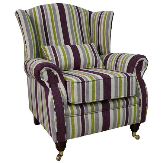 Wing Chair Fireside High Back Armchair Justin Stripe Lilac
