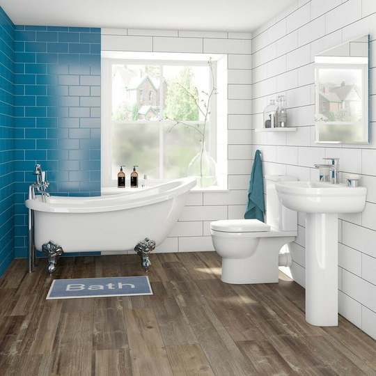 Elsdon bathroom suite with traditional slipper bath 1545 x 705 - White - Orchard