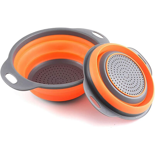 Set of 2 Collapsible Kitchen Colander/Strainer Colander Set, Environmentally Friendly Non-Toxic Easy to Clean, 2 Sizes Including (Orange) - Litzee