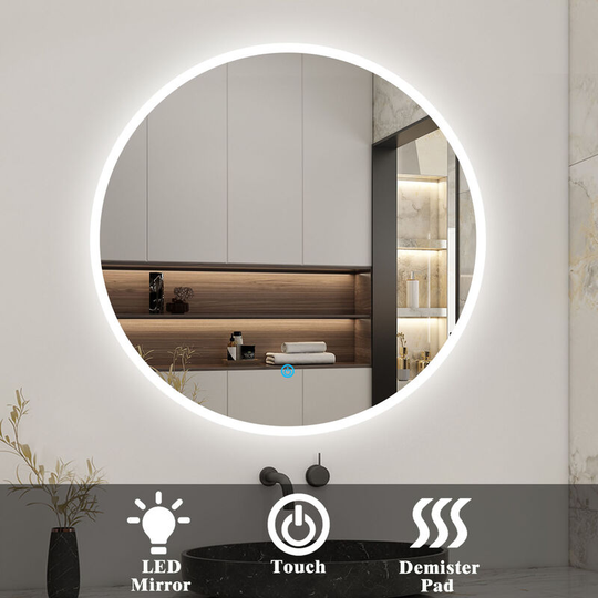 Acezanble - led Round Bathroom Mirror with Light 800mm, Illuminated Wall Mounted Backlit Vanity Mirror with Demister, Anti-fog Large Circle Makeup